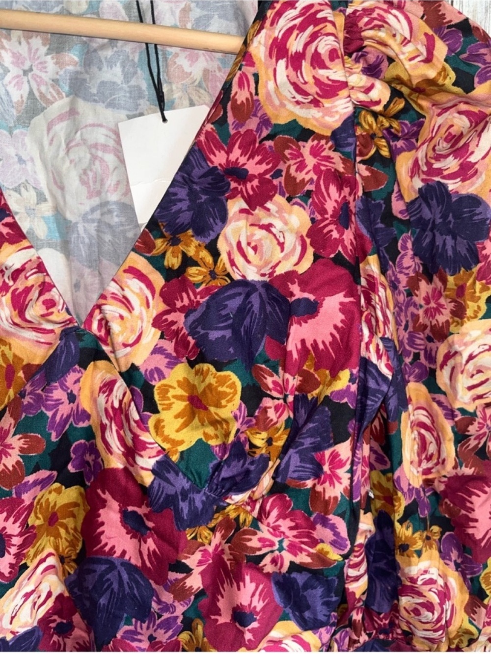 Zara Floral Poplin Puff Sleeve Crop Blouse XL Cottagecore Romantic NWT - Picture 4 of 6